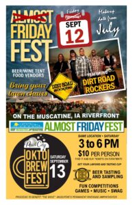 Flyer for September 12 and 13 2025 events along the Muscatine riverfront