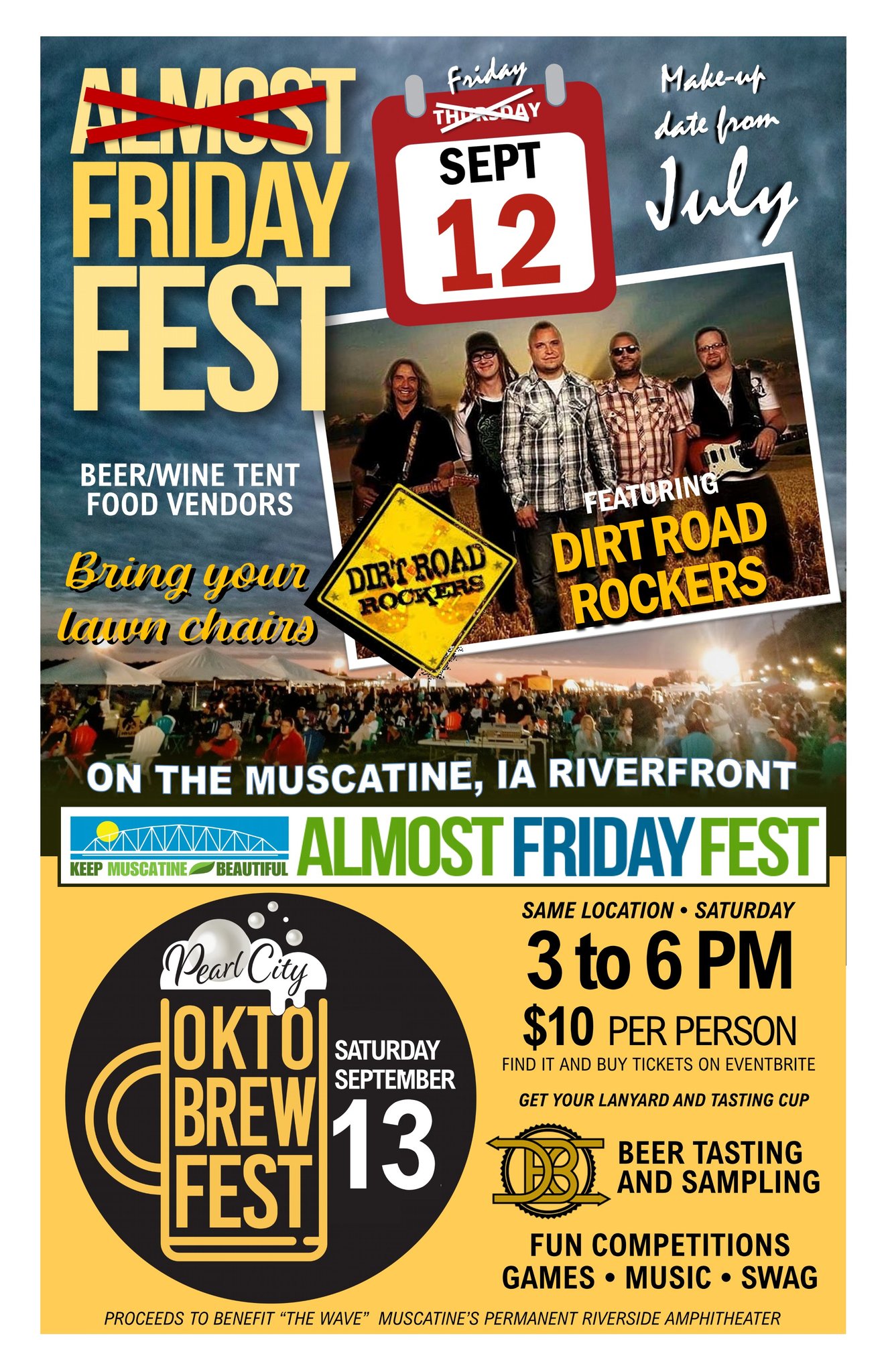 Flyer for September 12 and 13 2025 events along the Muscatine riverfront